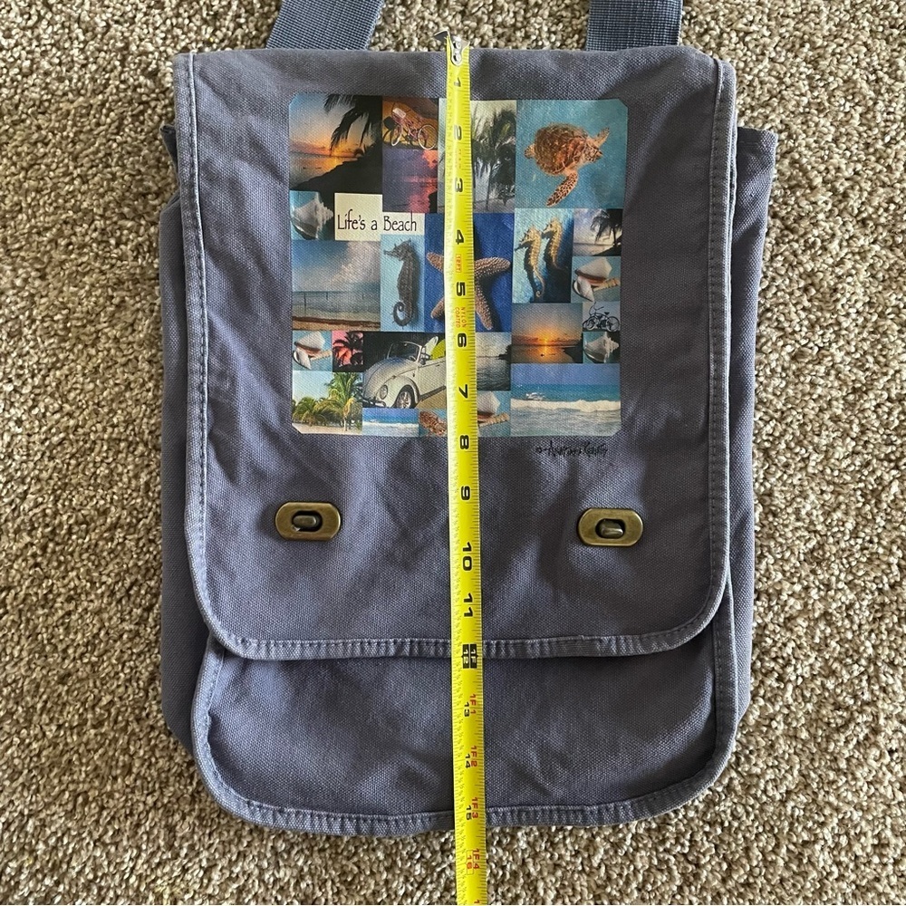 Dharma Love Life’s a Beach Blue Canvas Messenger Book Bag Crossbody Ocean Relax - Picture 13 of 16